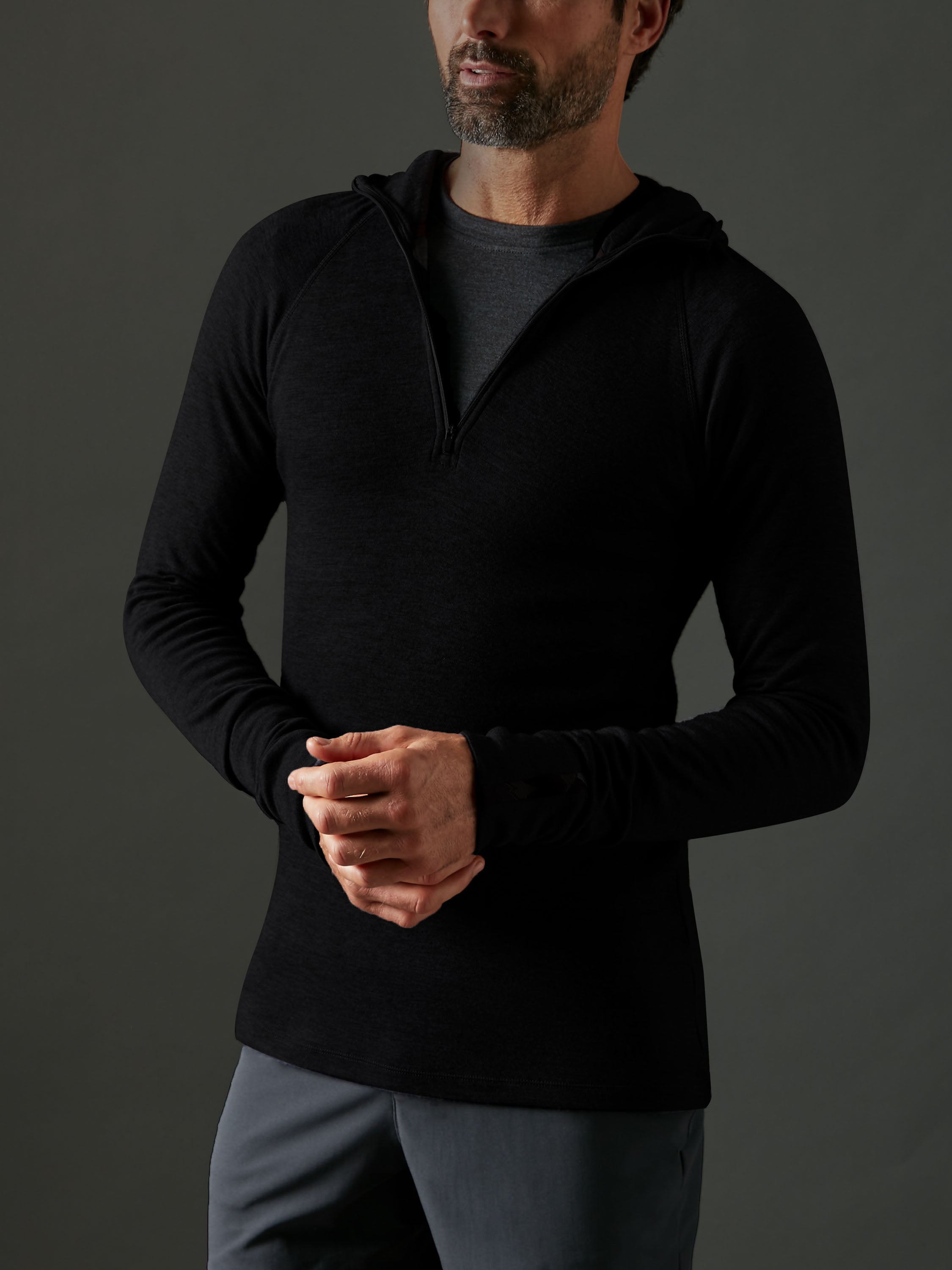 Men's Liberty Zip Yak Wool Hoodie - Black