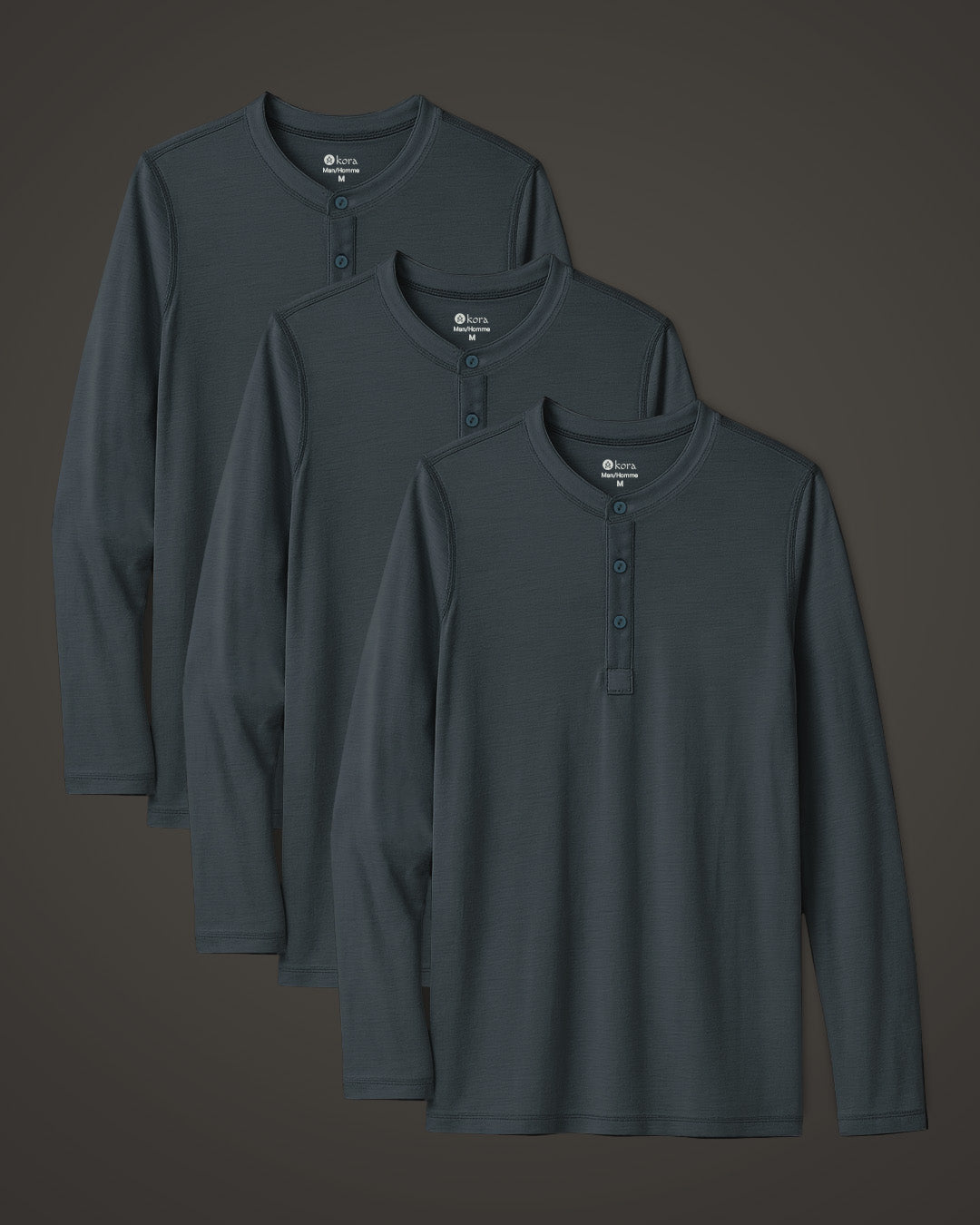 Men’s Halo Long Sleeve Henley 3 pack - Riverstone