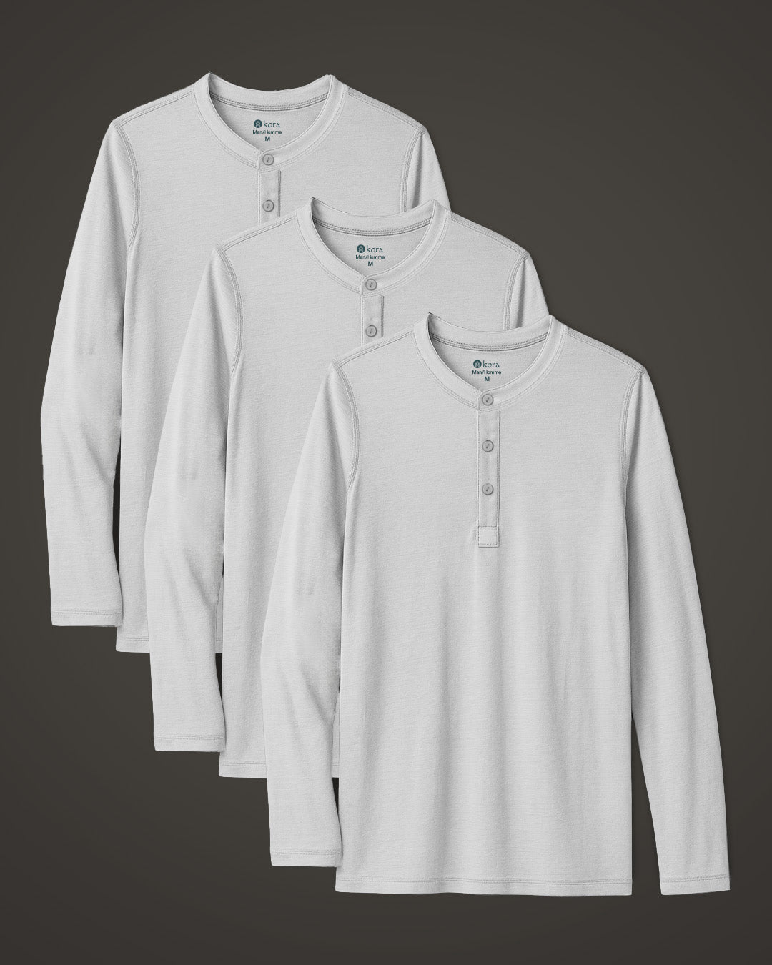 Men’s Halo Long Sleeve Henley 3 pack - White