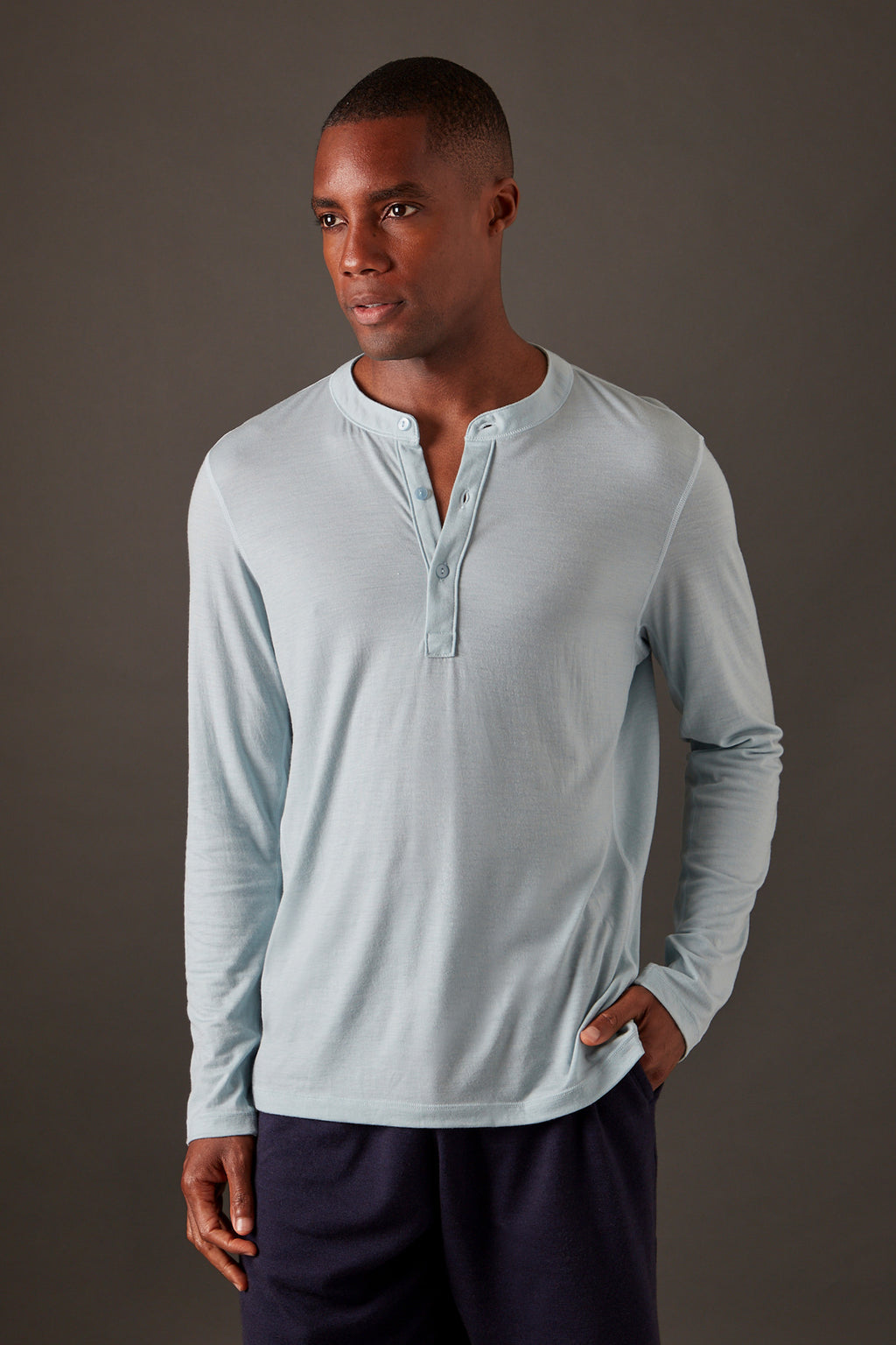 Men’s Halo Long Sleeve Henley - Glacier Blue