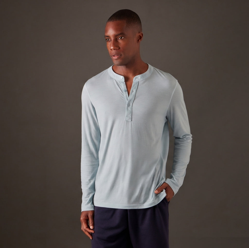 Men’s Halo Long Sleeve Henley - Glacier Blue