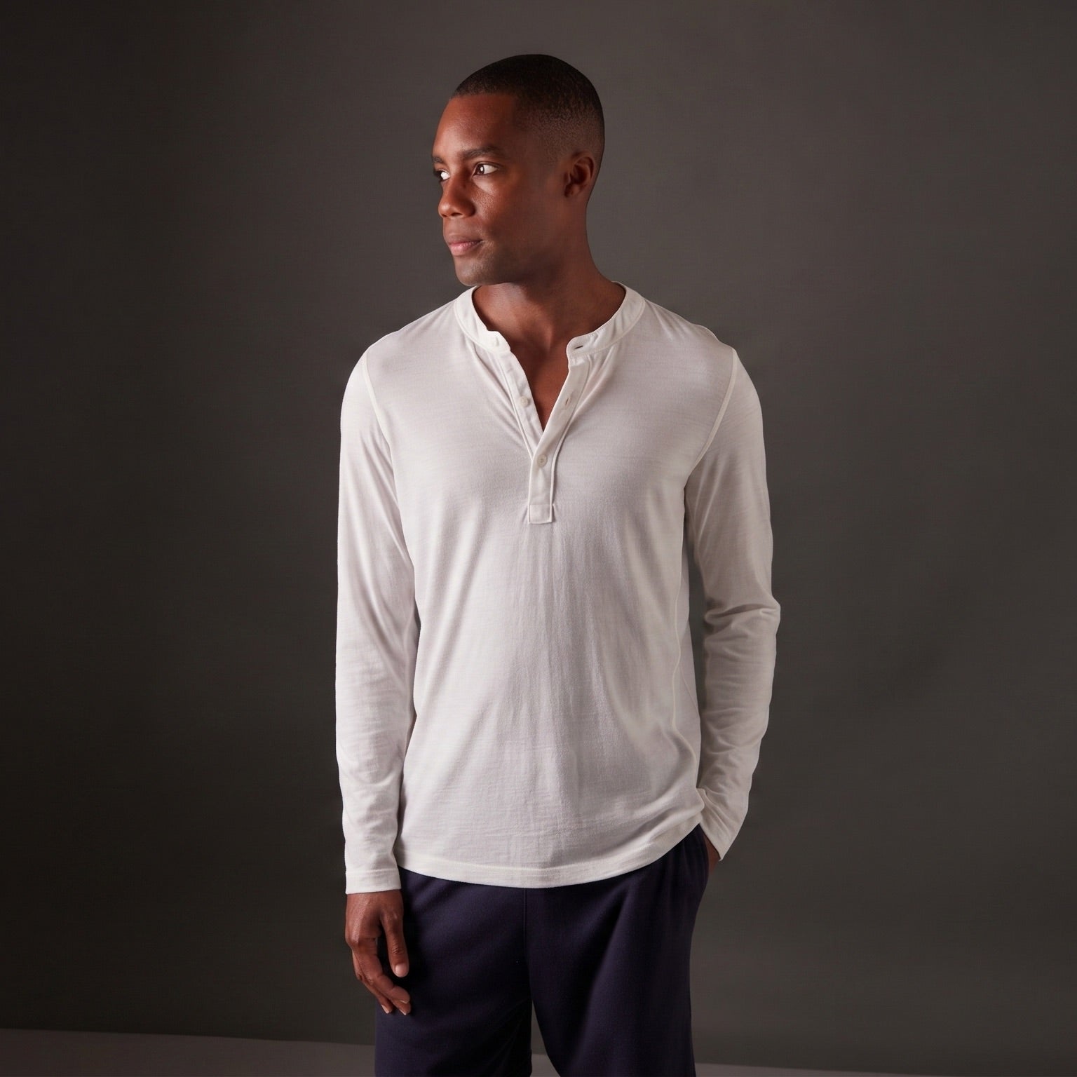 Men's Halo Long Sleeve Henley - Summit White