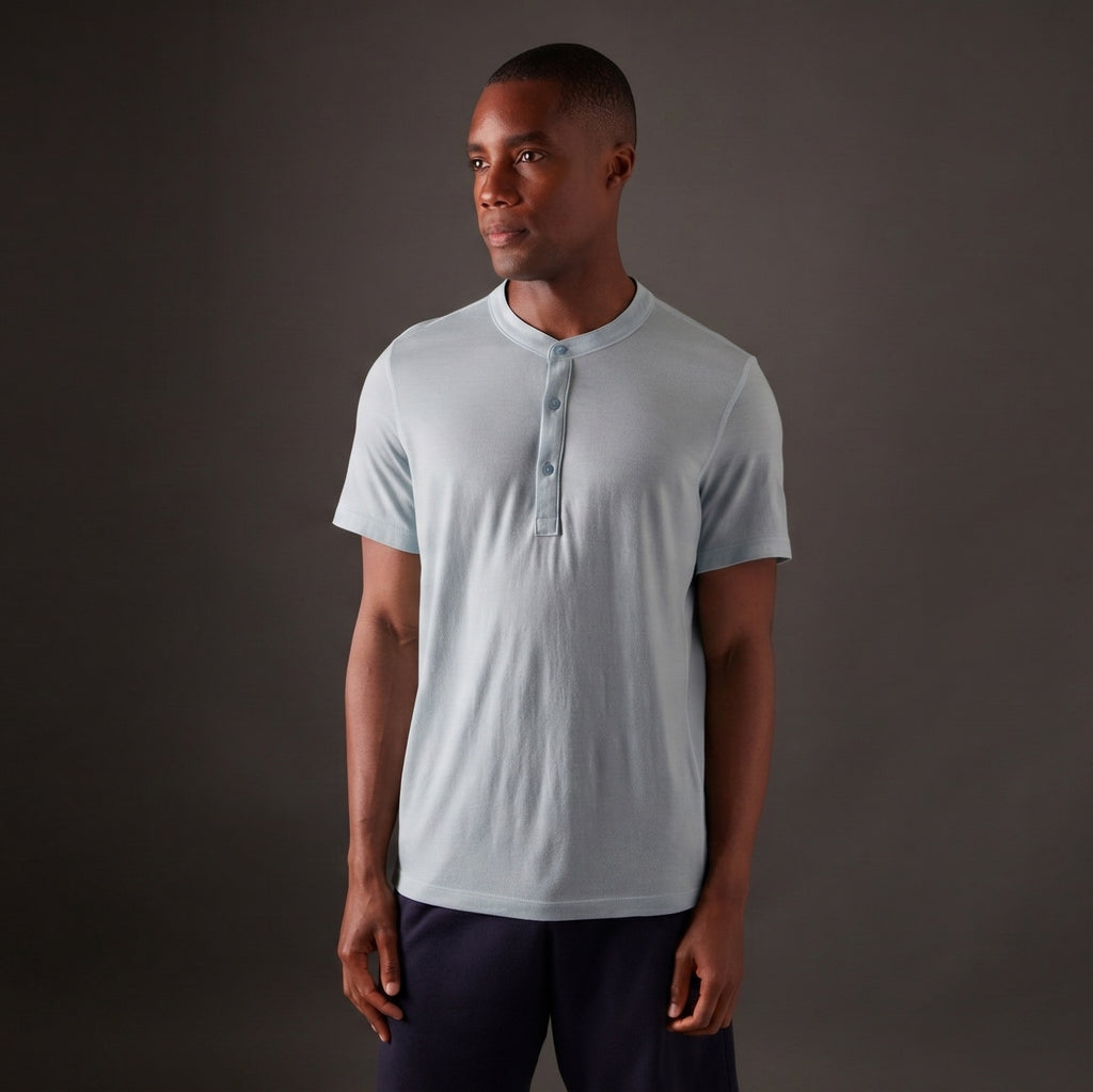 Men's Halo Short Sleeve Henley - Glacier Blue