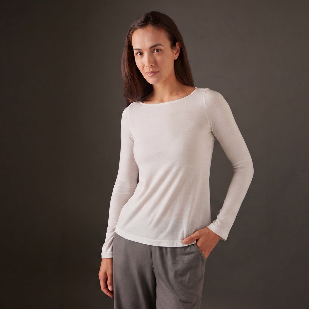 Women's Halo Long Sleeve Boat Neck - Summit White