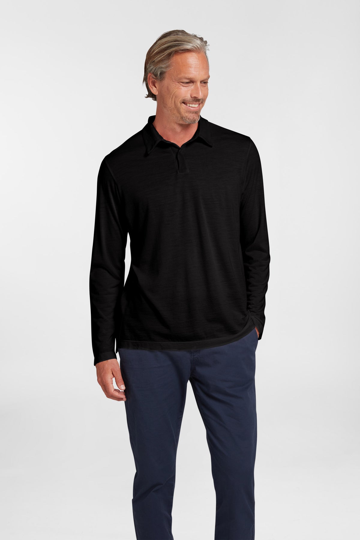 Men's Halo Long Sleeve Polo - Black