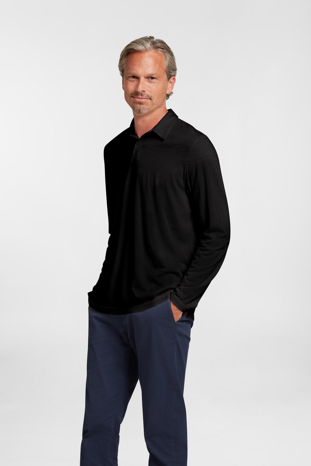 Men's Halo Long Sleeve Polo - Black