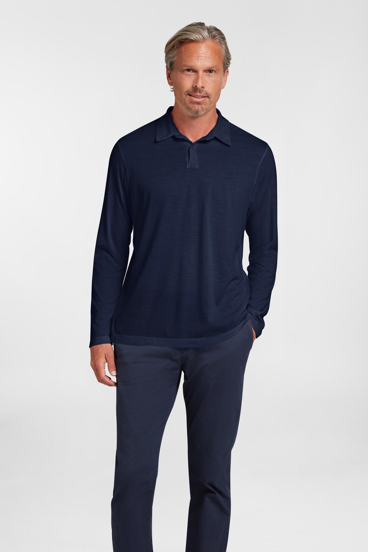 Men's Halo Long Sleeve Polo - Navy Blue