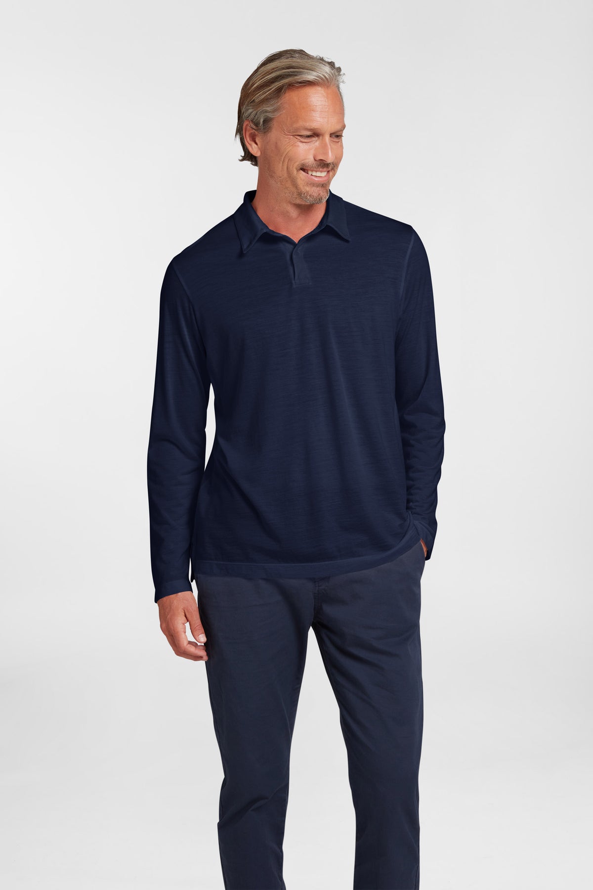 Men's Halo Long Sleeve Polo - Navy Blue