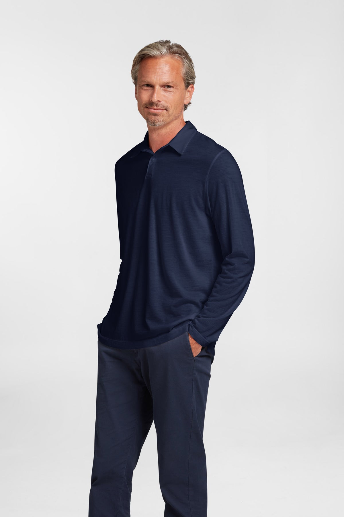 Men's Halo Long Sleeve Polo - Navy Blue
